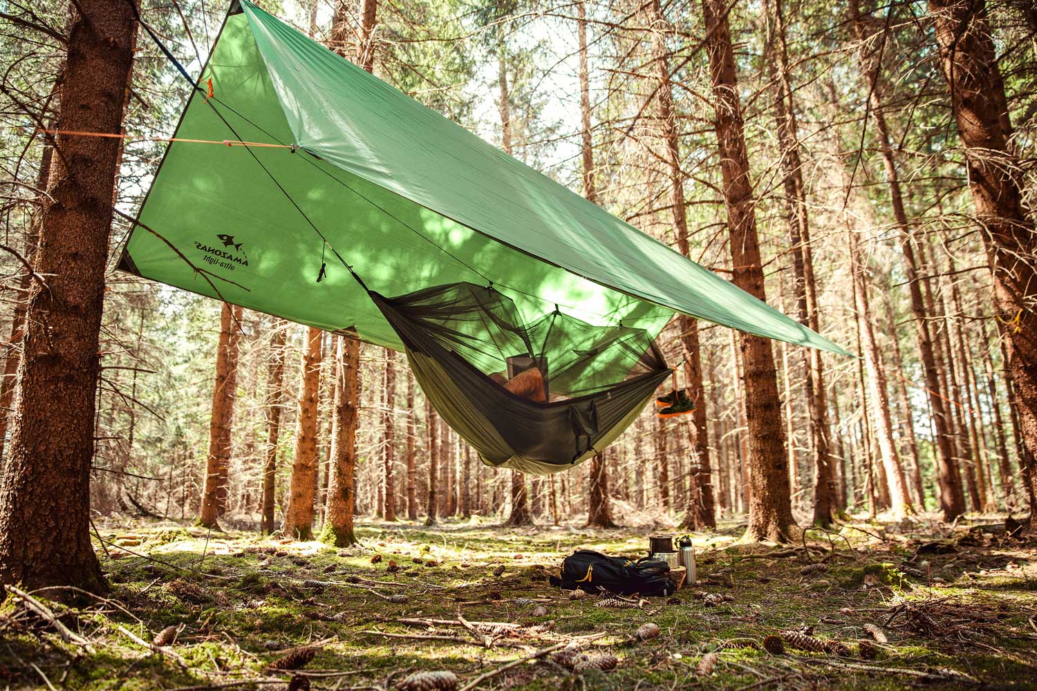 Telo Da Pioggia AMAZONAS Traveller Tarp | Per Amaca, 340cm, Forest Camouflage - Foto 12